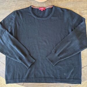 BURBERRY Womens Size 52 Black Merino Wool Crewneck Lightweight Sweater W Logo.